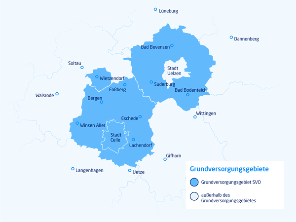 Grundversorgungsgebiet für Celle und Uelzen für Strom.