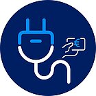 Icon PV Strom einspeisen und verkaufen weiß-blaues Icon auf dunkelblauem Untergrund für PV-Strom einspeisen und verkaufen, Stromstecker und Geldschein