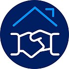 Icon regionaler Partner weiß-blaues Icon auf dunkelblauem Untergrund für regionaler Partner, Händeschütteln vor Haus